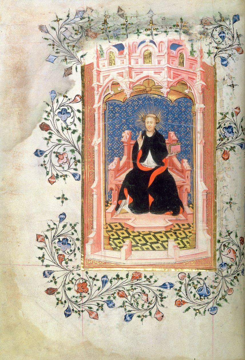 Roy 2 A XVIII f.7v St. John of Bridlington (d.1379) med John of Beauforts timbok av Master of the Beaufort Saints