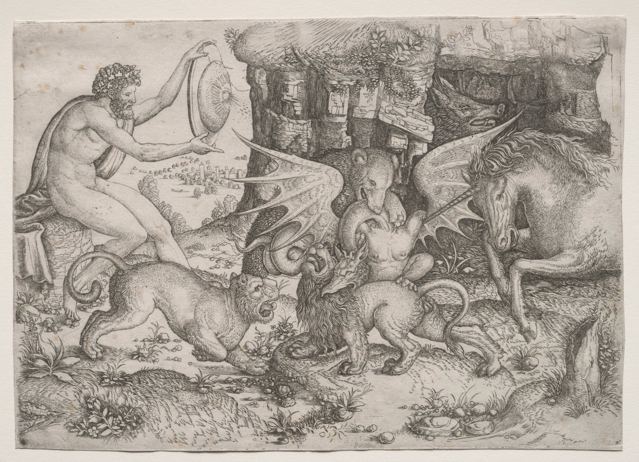 Allegoriskt tema: Combat of Animals, ca. 1515-1520. av Master of the Beheading of St.