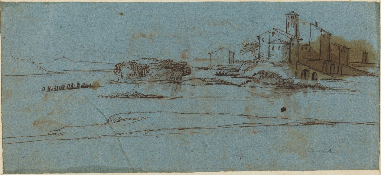 Byggnader på en flodstrand [verso] av Master of the Blue Landscapes