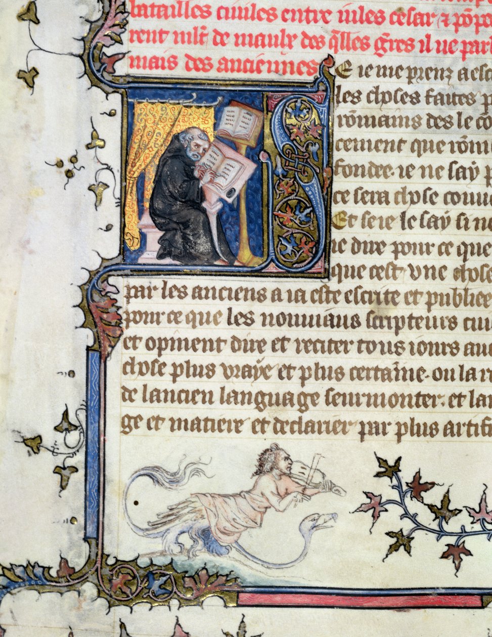 Ms 777 Monk kopierar ett manuskript, från The History of Rome av Livy (59 f.Kr.-17 e.Kr.) c.1370 av Master of the Boqueteaux