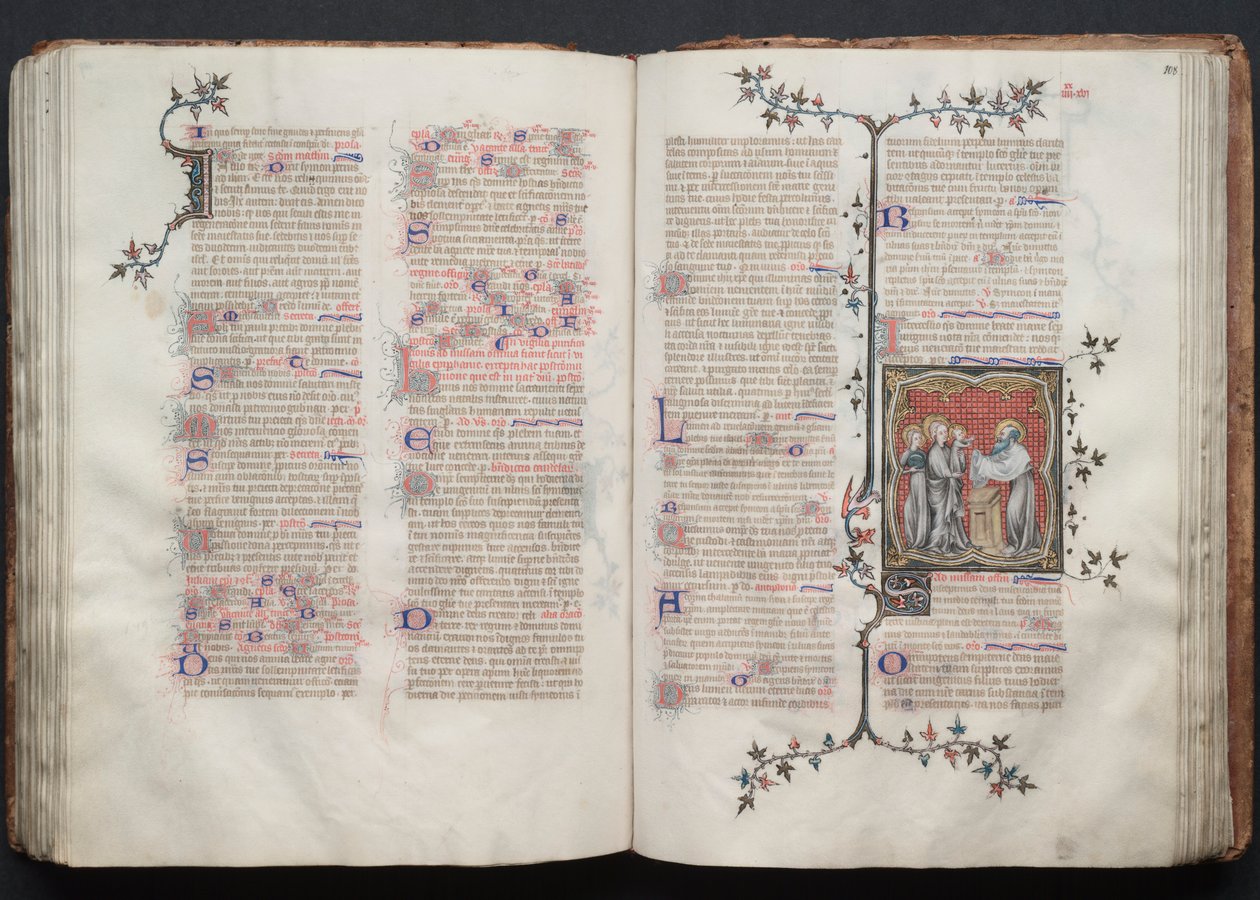 The Gotha Missal: Fol. 108r, Presentationen i templet, ca. 1375. av Master of the Boqueteaux