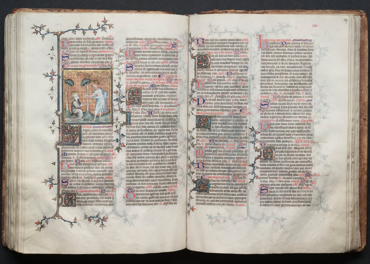 The Gotha Missal: Fol. 116v, S:ta Maria Magdalena på knä, ca. 1375. av Master of the Boqueteaux