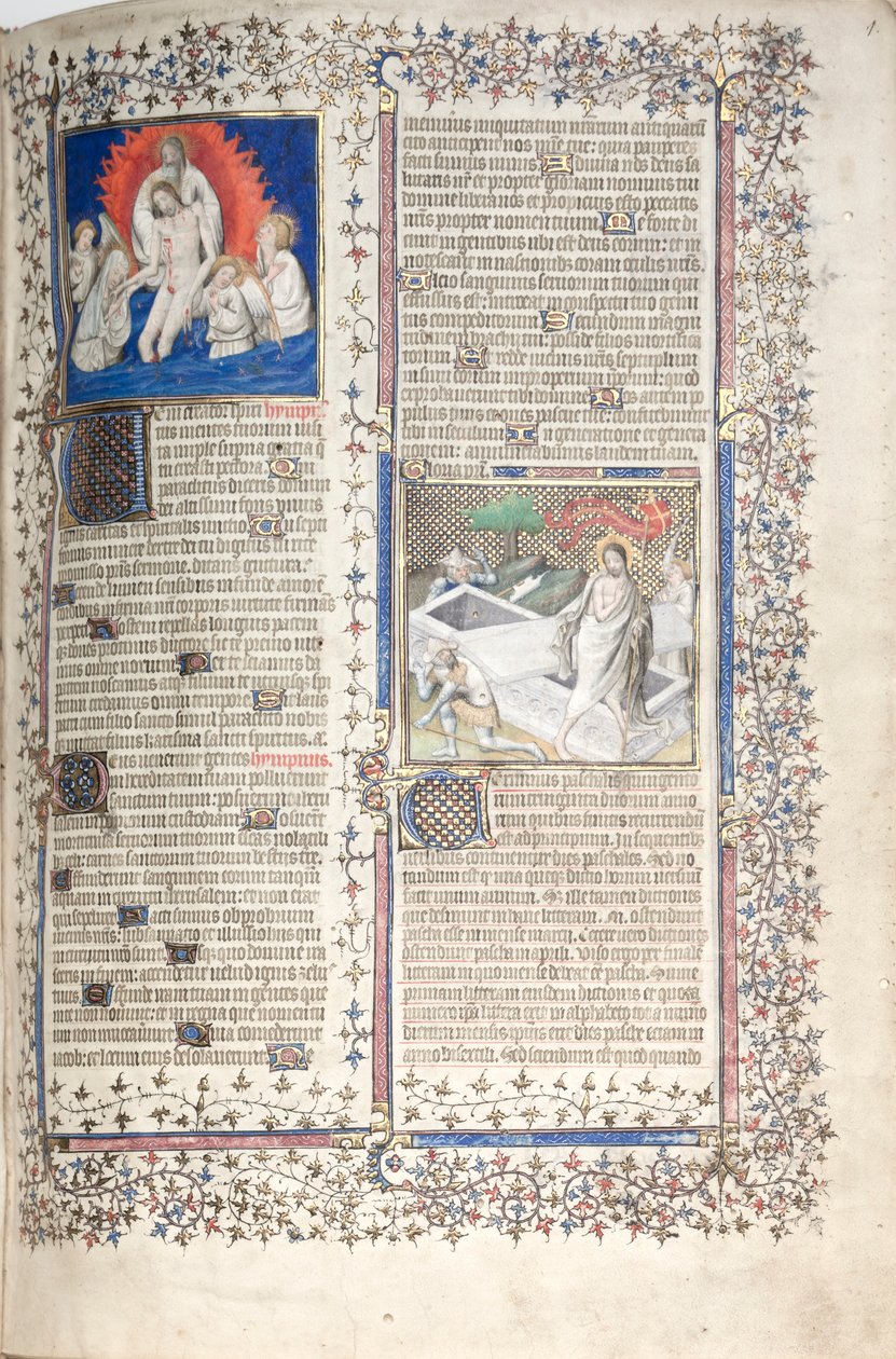 The Gotha Missal: Fol. 1r, Treenighet och uppståndelse, c. 1375. av Master of the Boqueteaux