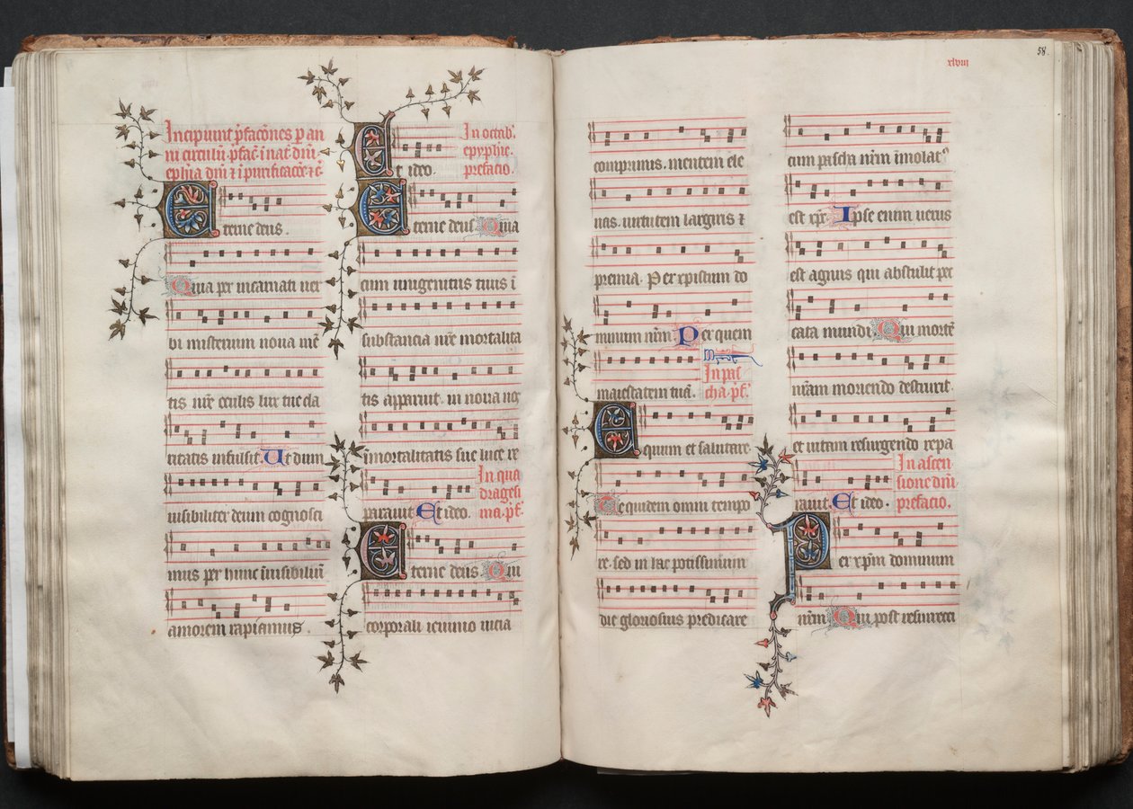 The Gotha Missal: Fol. 57v, text, c. 1375. av Master of the Boqueteaux