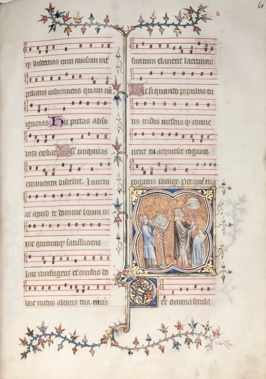 The Gotha Missal: Fol. 61r, En präst som sjunger ämbetet, ca. 1375. av Master of the Boqueteaux