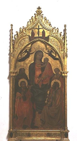 Madonna och barn med heliga (tempera på panel) av Master of the Borgo alla Collina