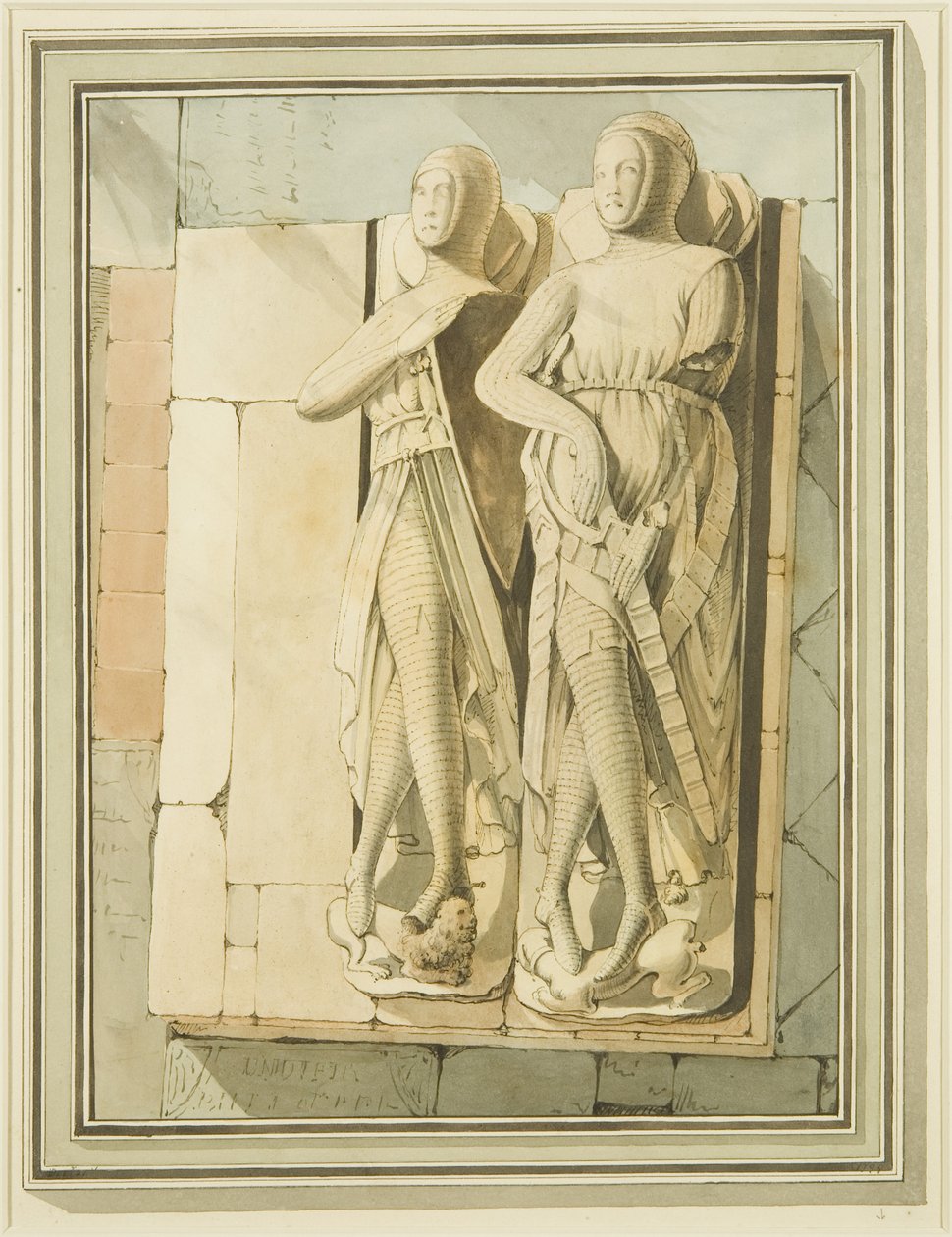 Bildningar av två riddare, "Maurice of Gaunt" och "Robert de Gourney" i St Mark