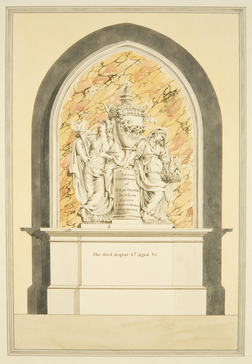 Tomb of Mrs Elizabeth Draper, död 1835, i Bristol Cathedral (akvarell på papper) av Master of the Bristol Church Monuments