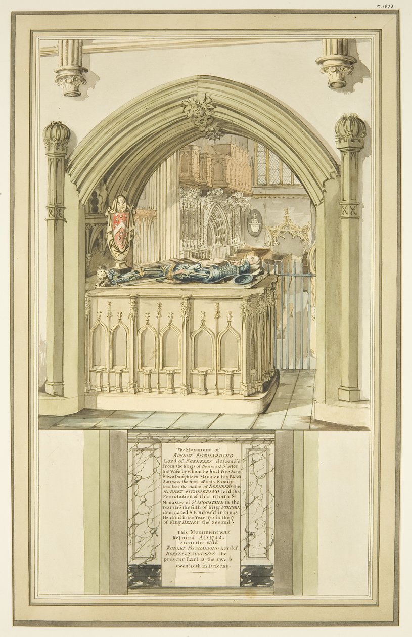 Tomb of Robert Fitzharding, död 1170, i Bristol Cathedral, ca 1799 (akvarell på papper) av Master of the Bristol Church Monuments
