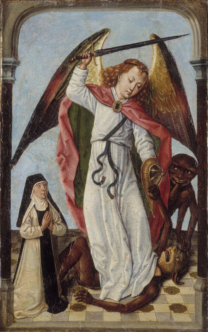 St Michael bekämpar demoner i närvaro av en nunna av Master of the Bruges Legend of St. Ursula