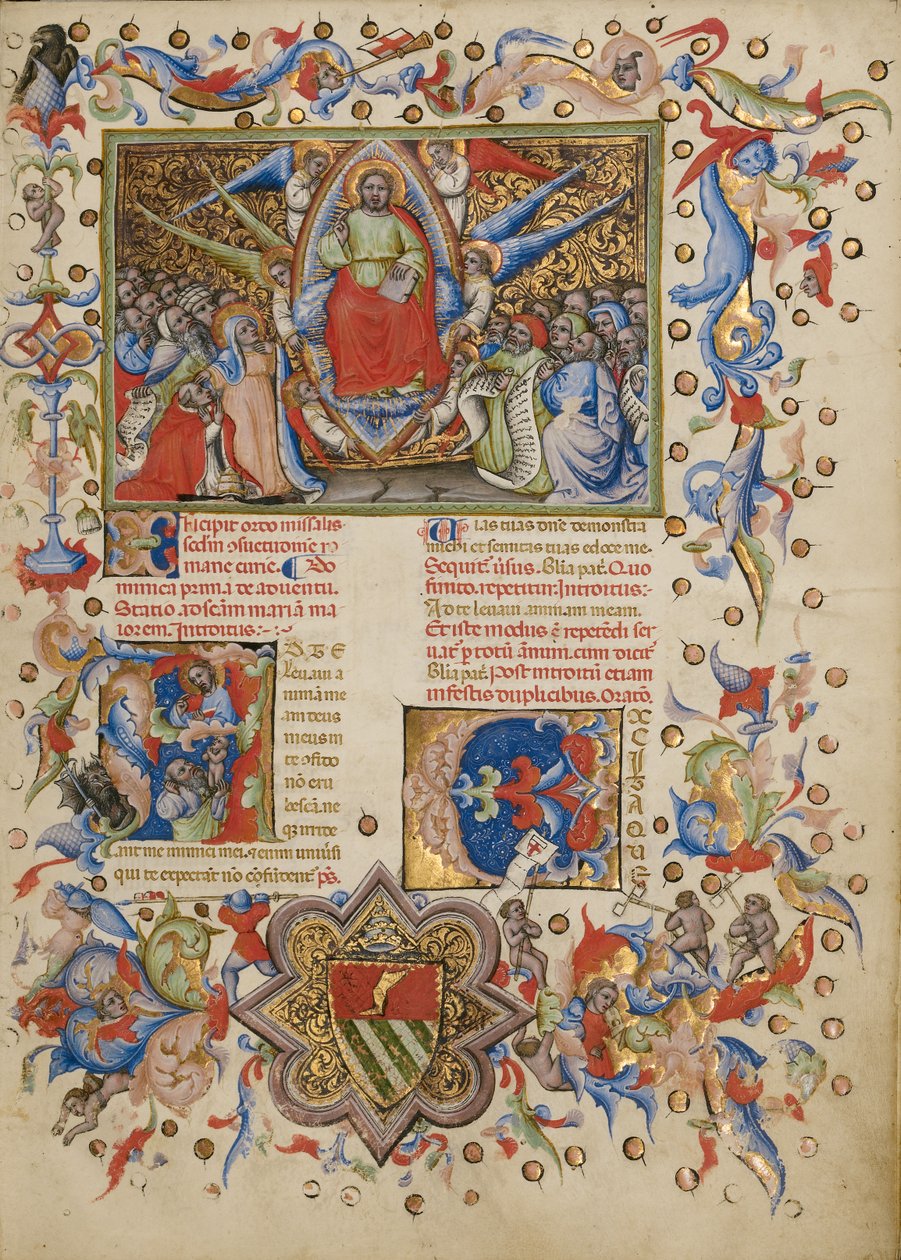 Kristus i majestät; Initial A: En man som lyfter sin själ till Gud av Master of the Brussels Initials