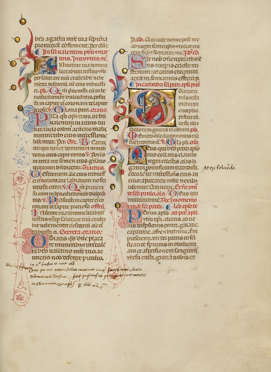 Initial I: Sankt Valentinus; Initial S: Sankt Petrus av Master of the Brussels Initials