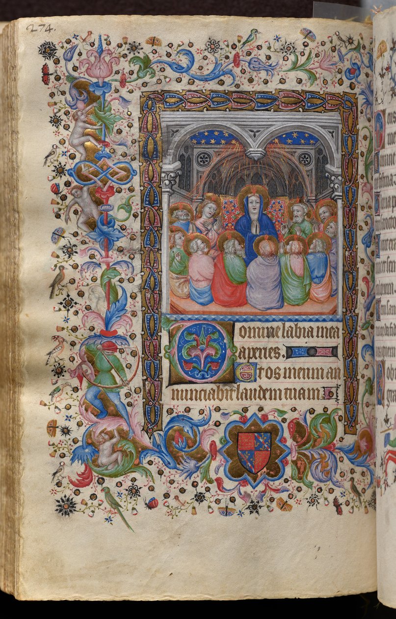Timmar av Karl den ädle, kung av Navarra (1361-1425): fol. 137v, Pingst av Master of the Brussels Initials and Associates