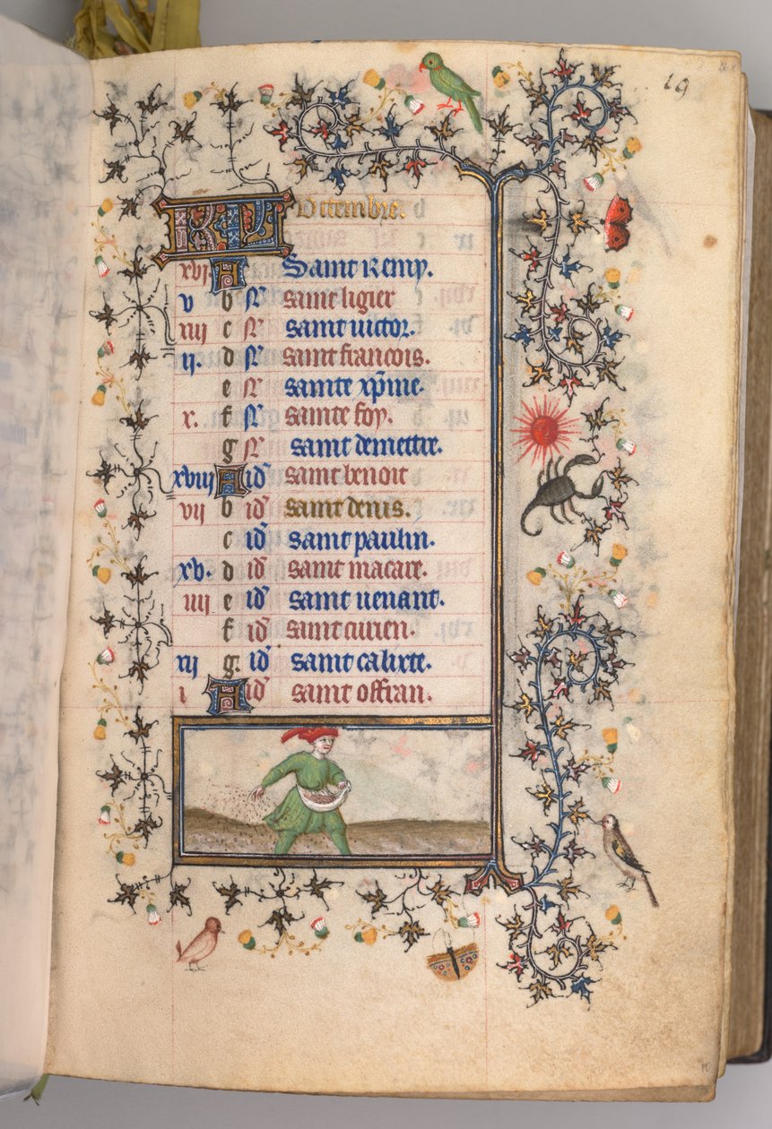 Timmar för Karl den ädle, kung av Navarra 1361-1425: fol. 10r, oktober, ca. 1405. av Master of the Brussels Initials and Associates