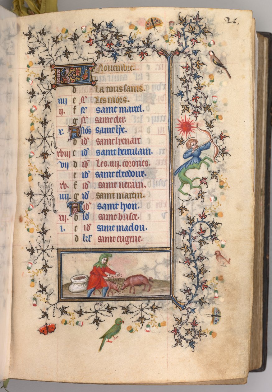 Timmar för Karl den ädle, kung av Navarra 1361-1425: fol. 11r, november, c. 1405. av Master of the Brussels Initials and Associates