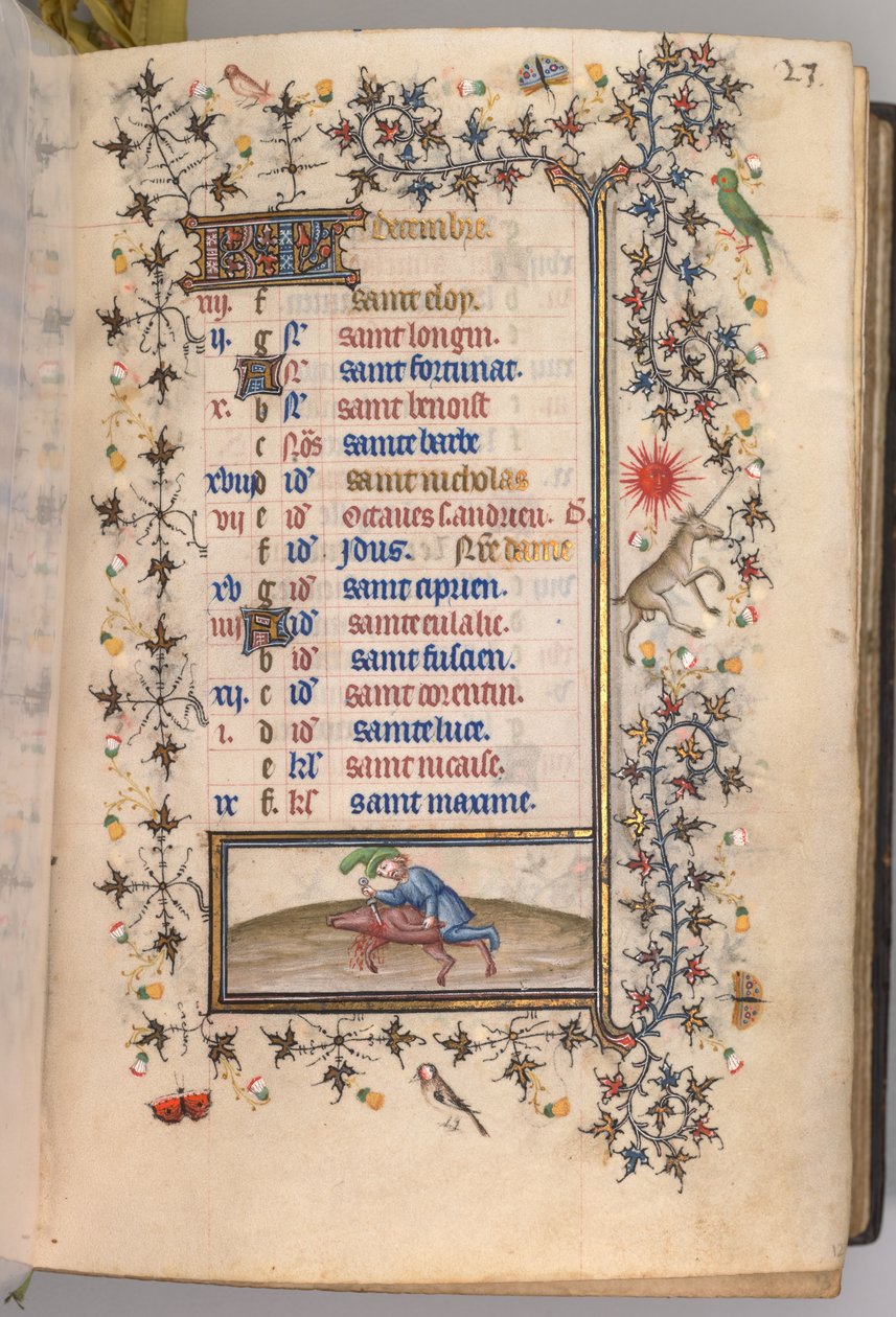 Timmar för Karl den ädle, kung av Navarra 1361-1425: fol. 12r, december, c. 1405. av Master of the Brussels Initials and Associates
