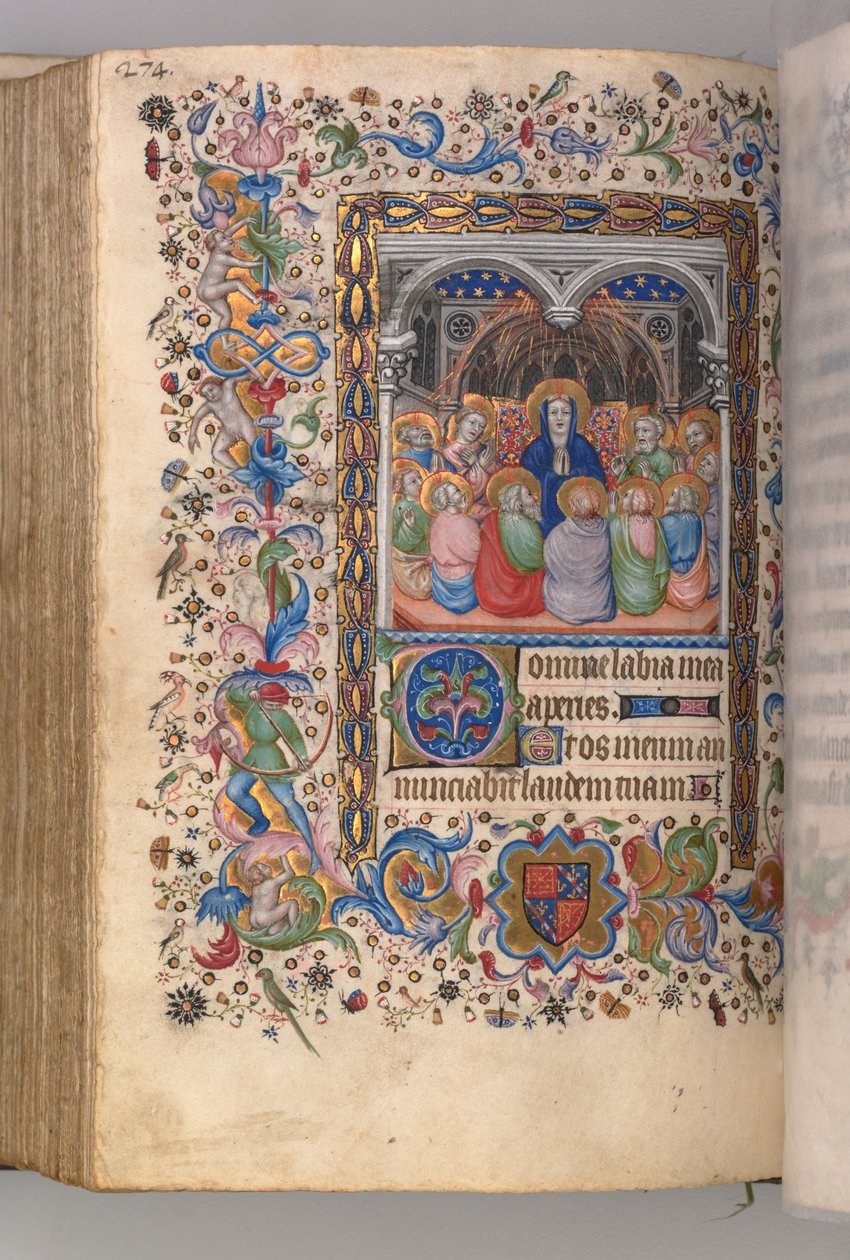 Timmar för Karl den ädle, kung av Navarra 1361-1425: fol. 137v, pingst, ca. 1405. av Master of the Brussels Initials and Associates