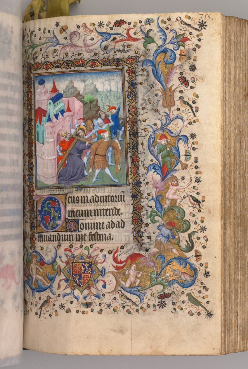 Timmar för Karl den ädle, kung av Navarra 1361-1425: fol. 170v, Kristus som bär korset, ca. 14 av Master of the Brussels Initials and Associates