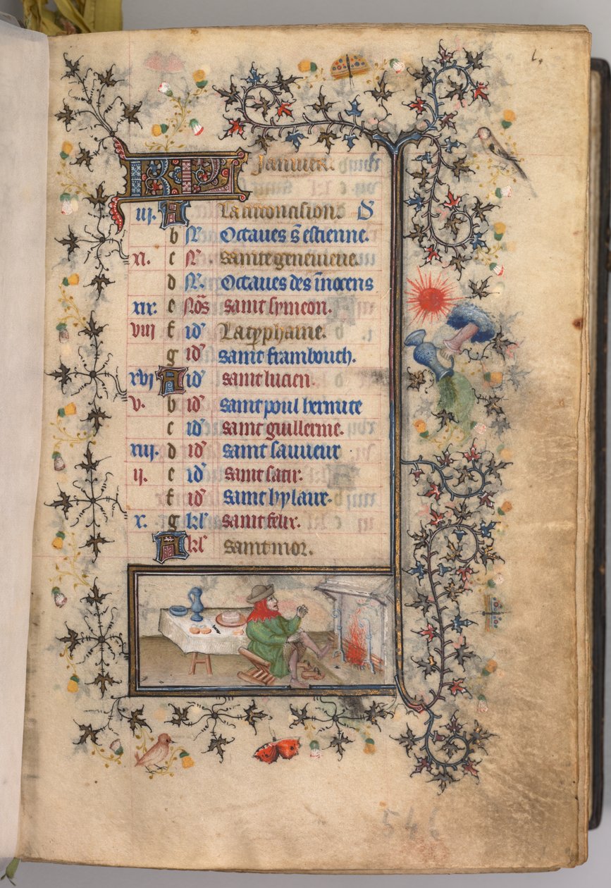 Timmar för Karl den ädle, kung av Navarra 1361-1425: fol. 1r, januari, c. 1405. av Master of the Brussels Initials and Associates