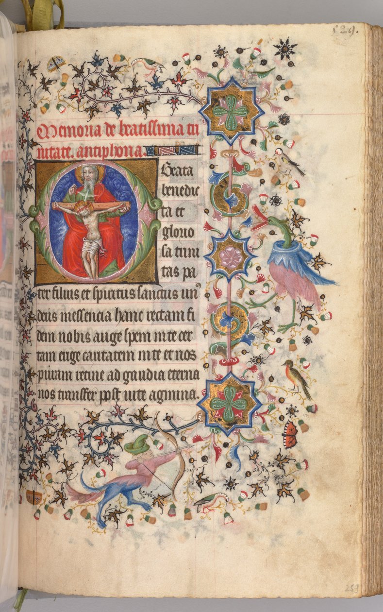Timmar för Karl den ädle, kung av Navarra 1361-1425: fol. 259r, Treenigheten, ca. 1405. av Master of the Brussels Initials and Associates