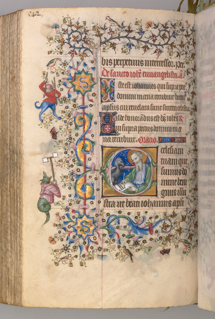 Timmar för Karl den ädle, kung av Navarra 1361-1425: fol. 265v, Johannes evangelisten, ca. 1405 av Master of the Brussels Initials and Associates
