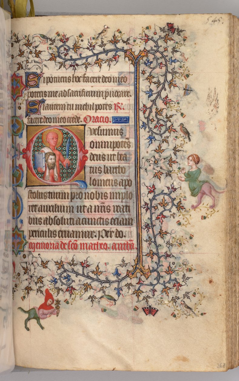 Timmar för Karl den ädle, kung av Navarra 1361-1425: fol. 267r, S:t Bartolomeus, ca. 1405. av Master of the Brussels Initials and Associates