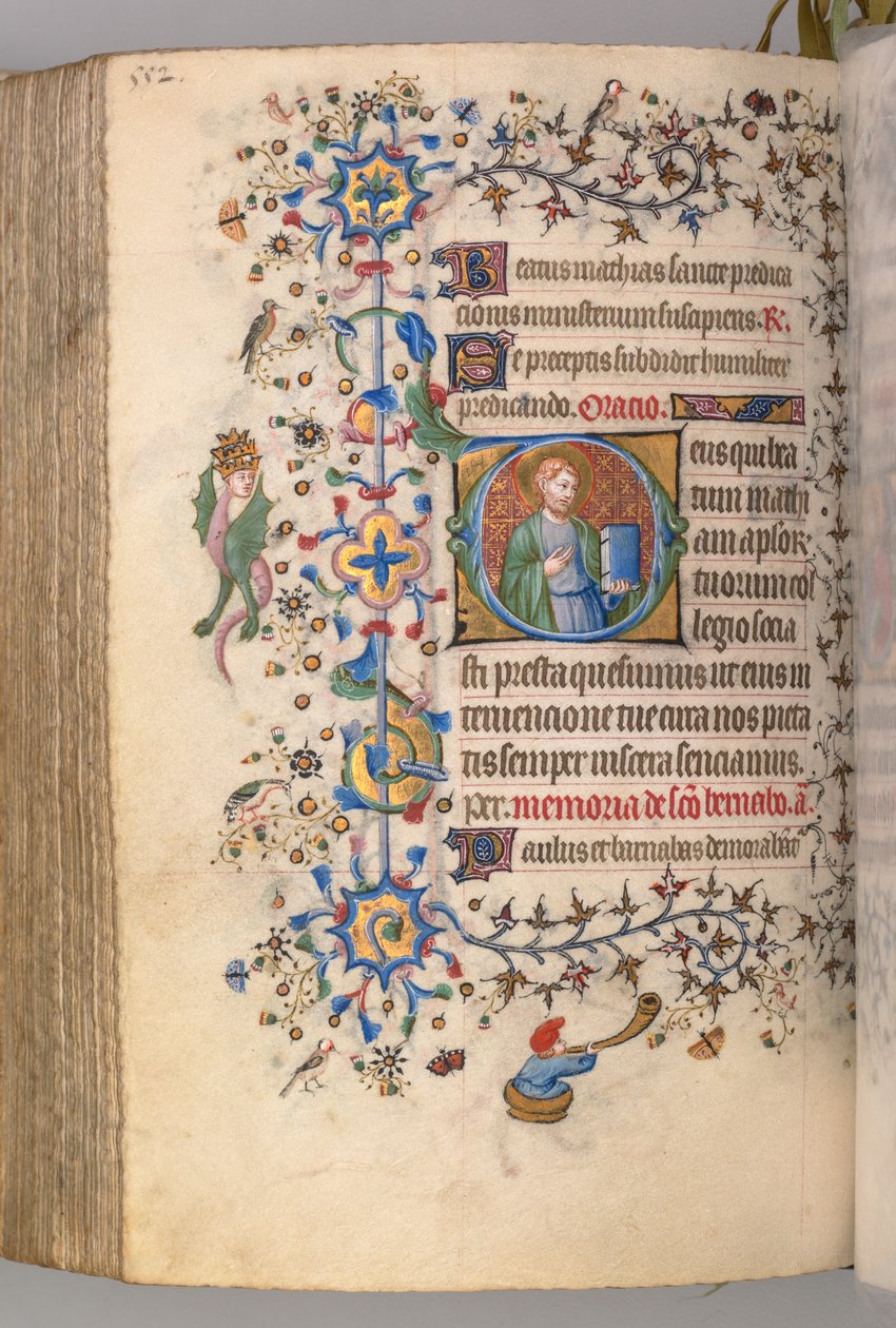 Timmar för Karl den ädle, kung av Navarra 1361-1425, , fol. 270v, S:t Mathias, c. 1405. av Master of the Brussels Initials and Associates