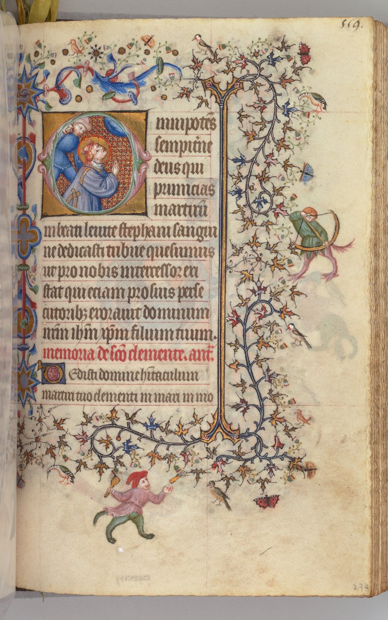 Timmar för Karl den ädle, kung av Navarra 1361-1425, , fol. 274r, St Stephen, ca. 1405. av Master of the Brussels Initials and Associates