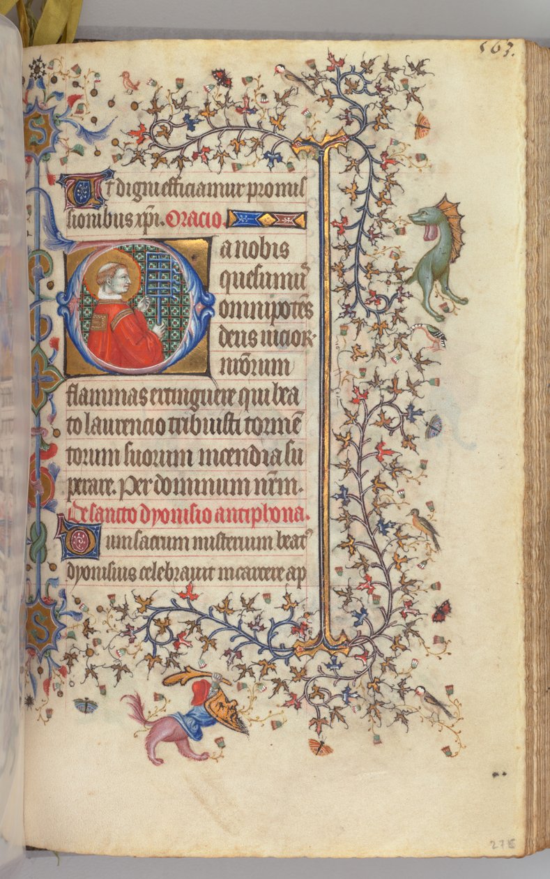 Timmar för Karl den ädle, kung av Navarra 1361-1425, fol. 276r, St. Lawrence, ca. 1405. av Master of the Brussels Initials and Associates