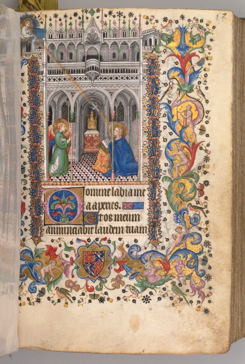 Timmar för Karl den ädle, kung av Navarra 1361-1425: fol. 29r, The Annunciation Matins, ca. 1405 av Master of the Brussels Initials and Associates