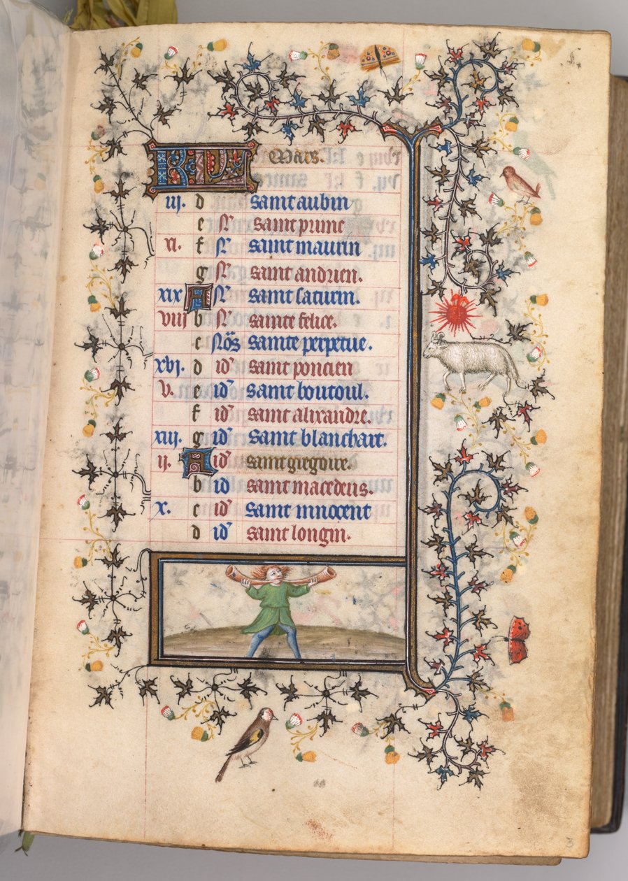 Timmar för Karl den ädle, kung av Navarra 1361-1425: fol. 3r, mars, c. 1405. av Master of the Brussels Initials and Associates