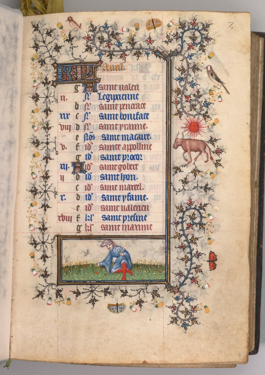 Timmar för Karl den ädle, kung av Navarra 1361-1425: fol. 4r, april, c. 1405. av Master of the Brussels Initials and Associates