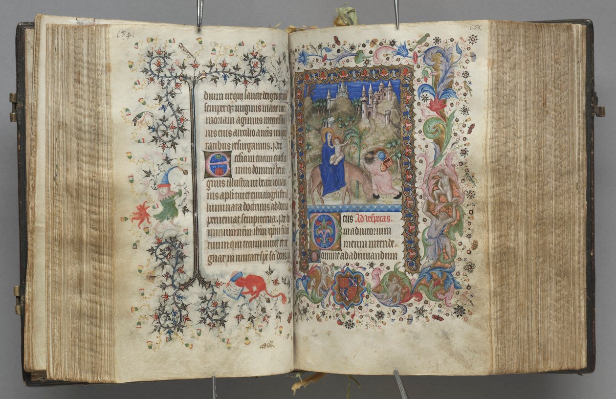 Timmar för Karl den ädle, kung av Navarra 1361-1425: fol. 87v, text, c. 1405. av Master of the Brussels Initials and Associates