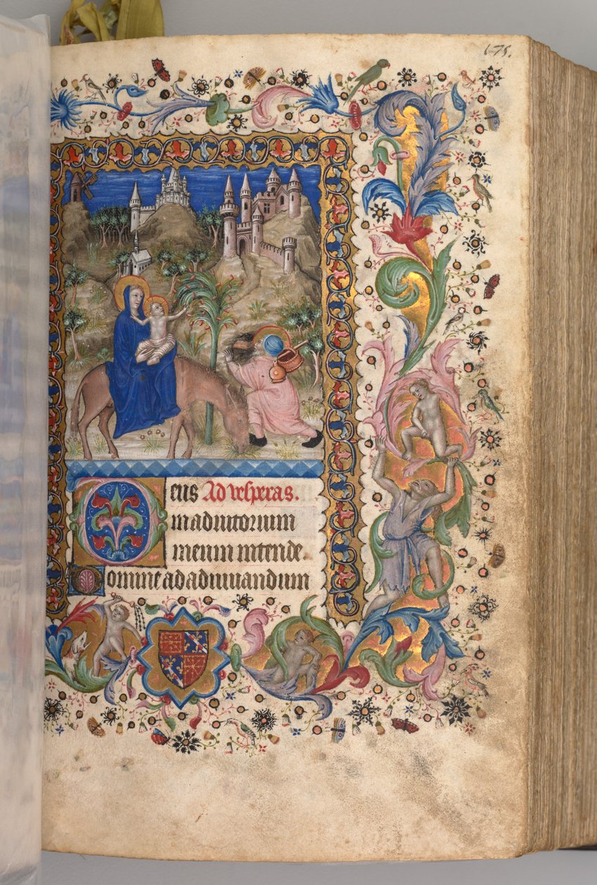 Timmar för Karl den ädle, kung av Navarra 1361-1425: fol. 88r, Flight into Egypt Vesper, ca. 1 av Master of the Brussels Initials and Associates