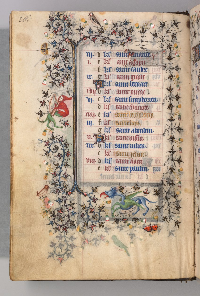 Timmar för Karl den ädle, kung av Navarra 1361-1425: fol. 8v, augusti, ca. 1405. av Master of the Brussels Initials and Associates