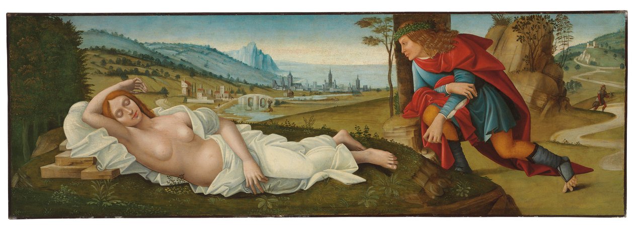 Cymon och Iphigenia (tempera på panelen) av Master of the Campana Cassoni
