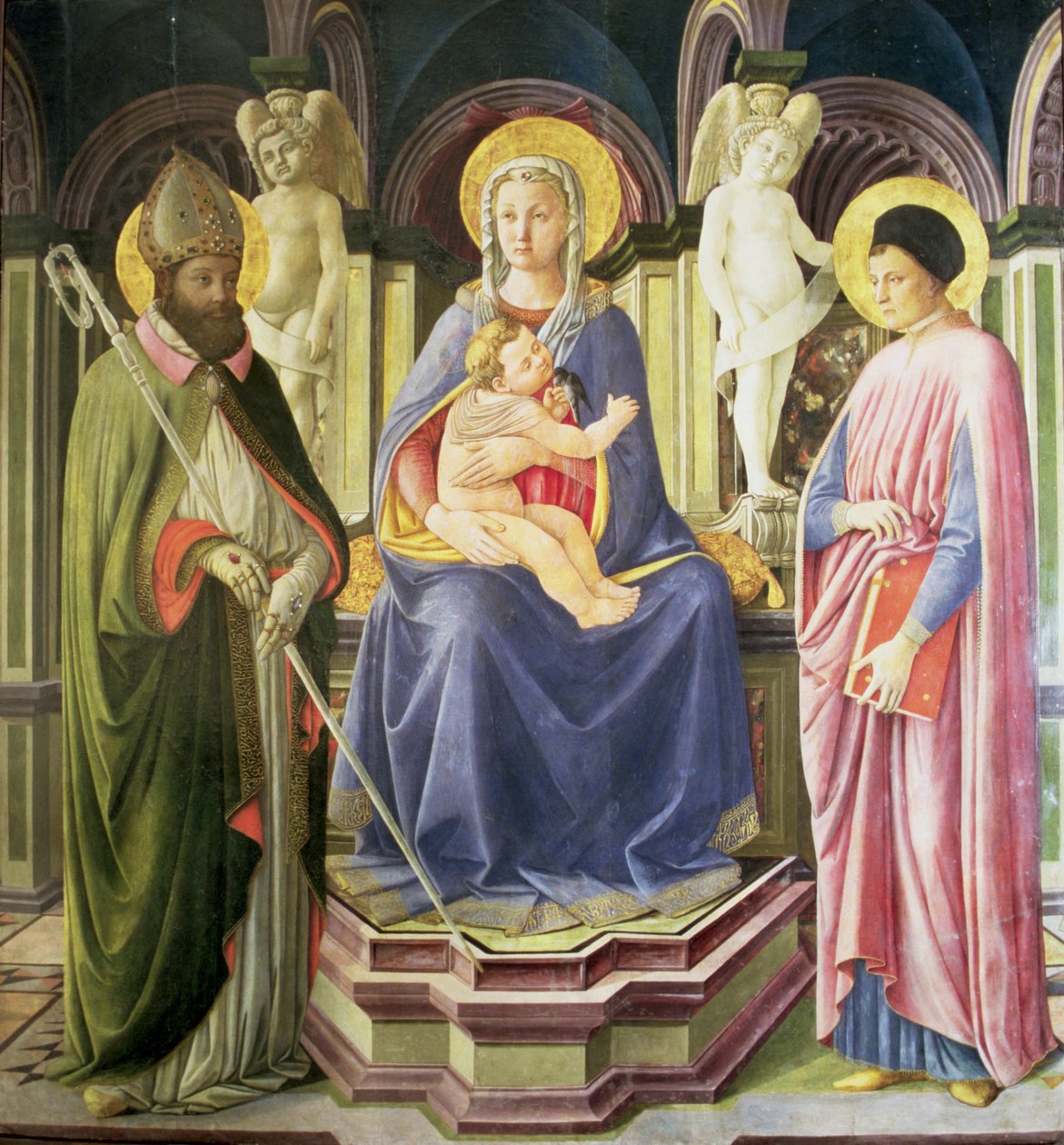 Madonnan och barnet med SS. Clement och Justin, 1449-50 av Master of the Castello Nativity