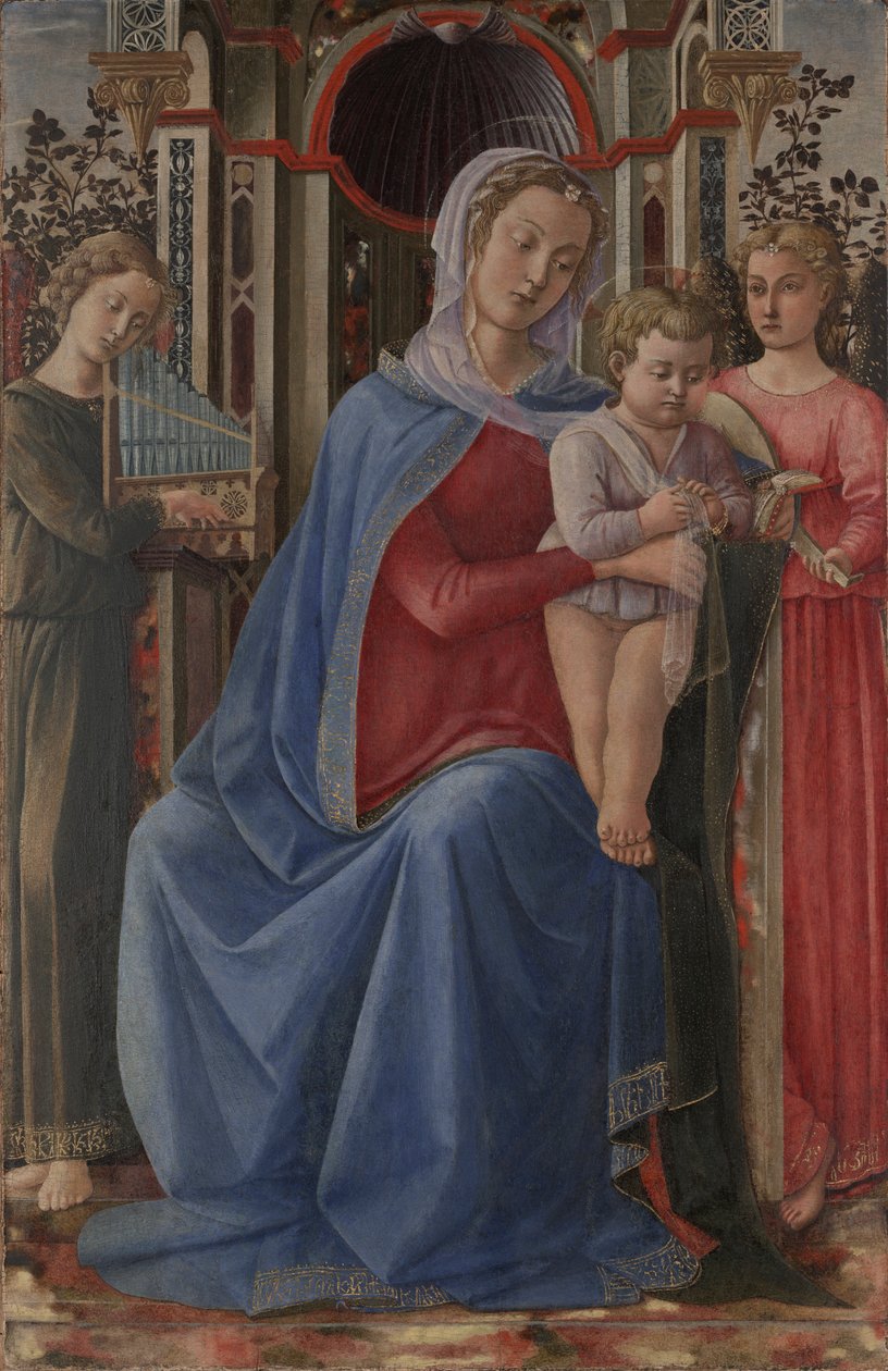 Jungfru och barn med två änglar av Master of the Castello Nativity