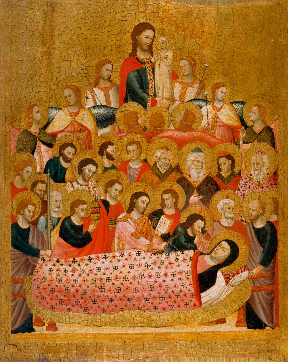""La dormition de la vierge"" Jungfruns sovsal - Peinture du Maitre de la Madone Cini (aktiv ca 1330) - ca 1330 - Tempera på panel - 50,3x41,2 - Museu Nacional d
