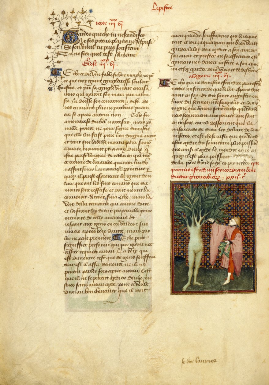 Harley 4431 , f.134v Apollo och Daphne, från "Collected Works of Christine de Pisan" av Master of the Cité des Dames