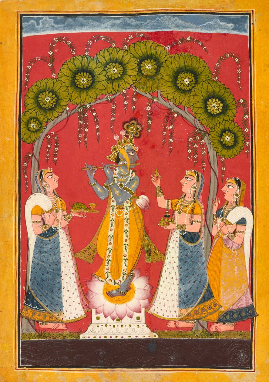 Krishna Floating, Folio från en Dasavatar-serie, ca. 1730. av Master of the Court of Mankot