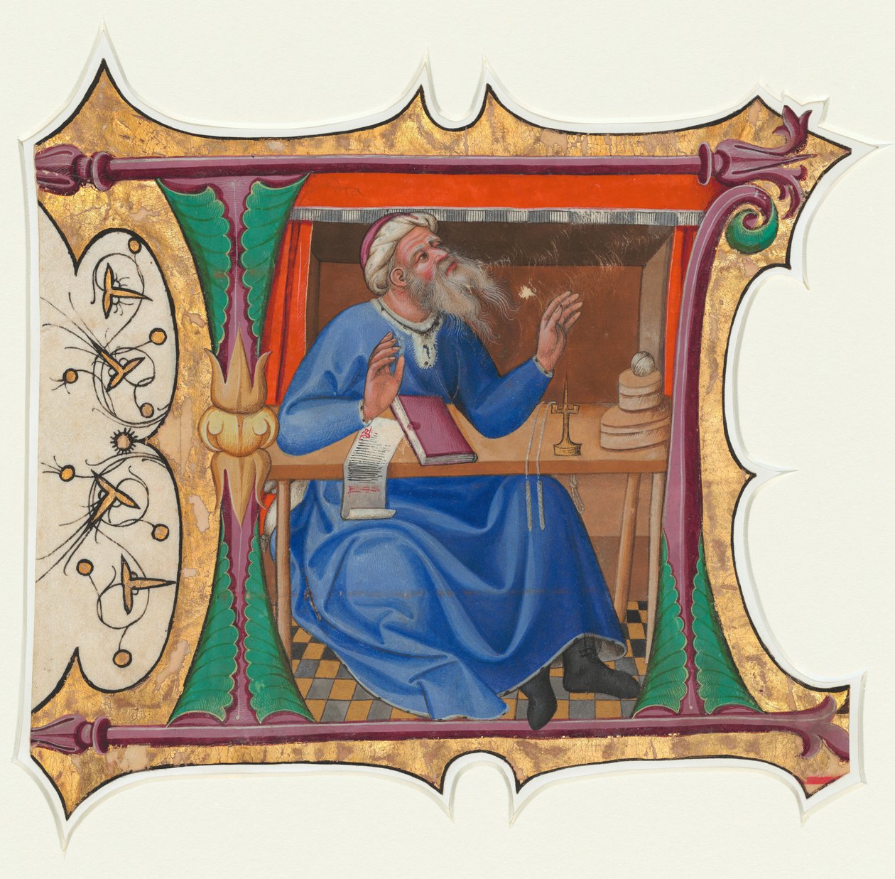 Initial L med Gamla testamentets profet av Master of the Cypresses