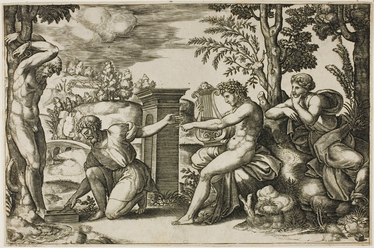 Apollo och Marsyas av Master of the Die