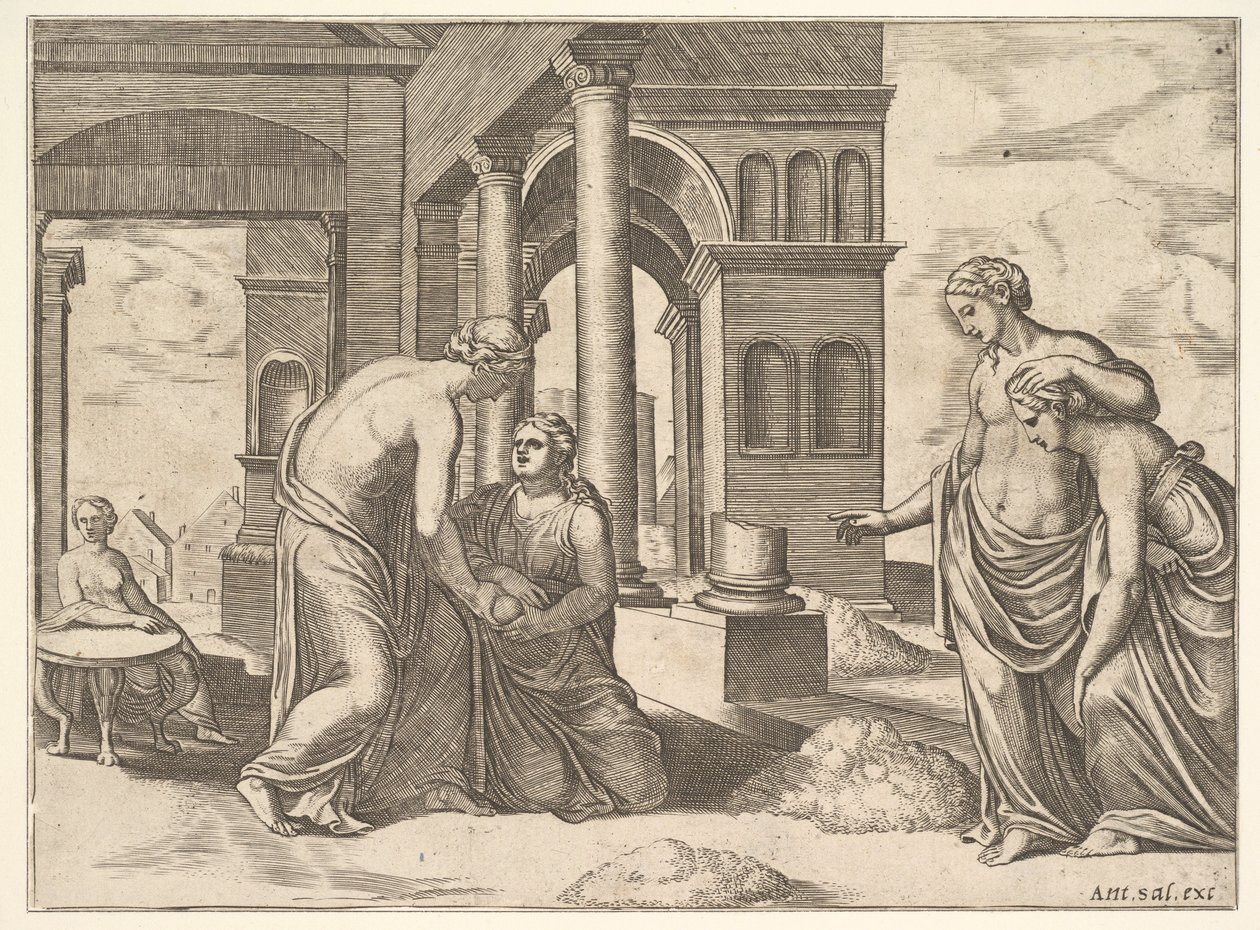 Plåt 22: Venus beordrar Psyche att sortera en hög med spannmål, från 