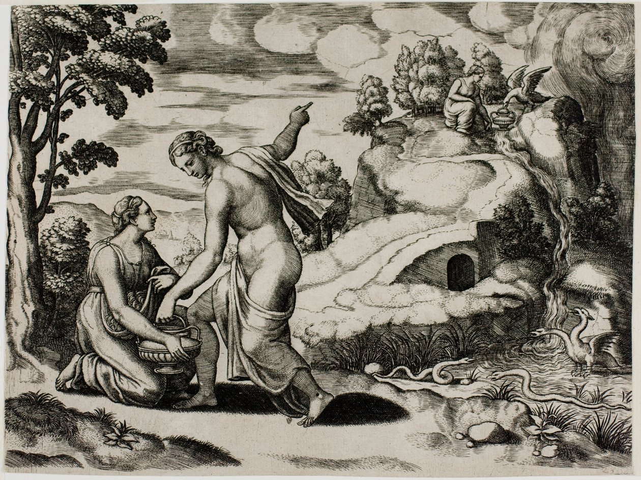Venus beordrar Psyche att söka vatten från en fontän som bevakas av drakar av Master of the Die