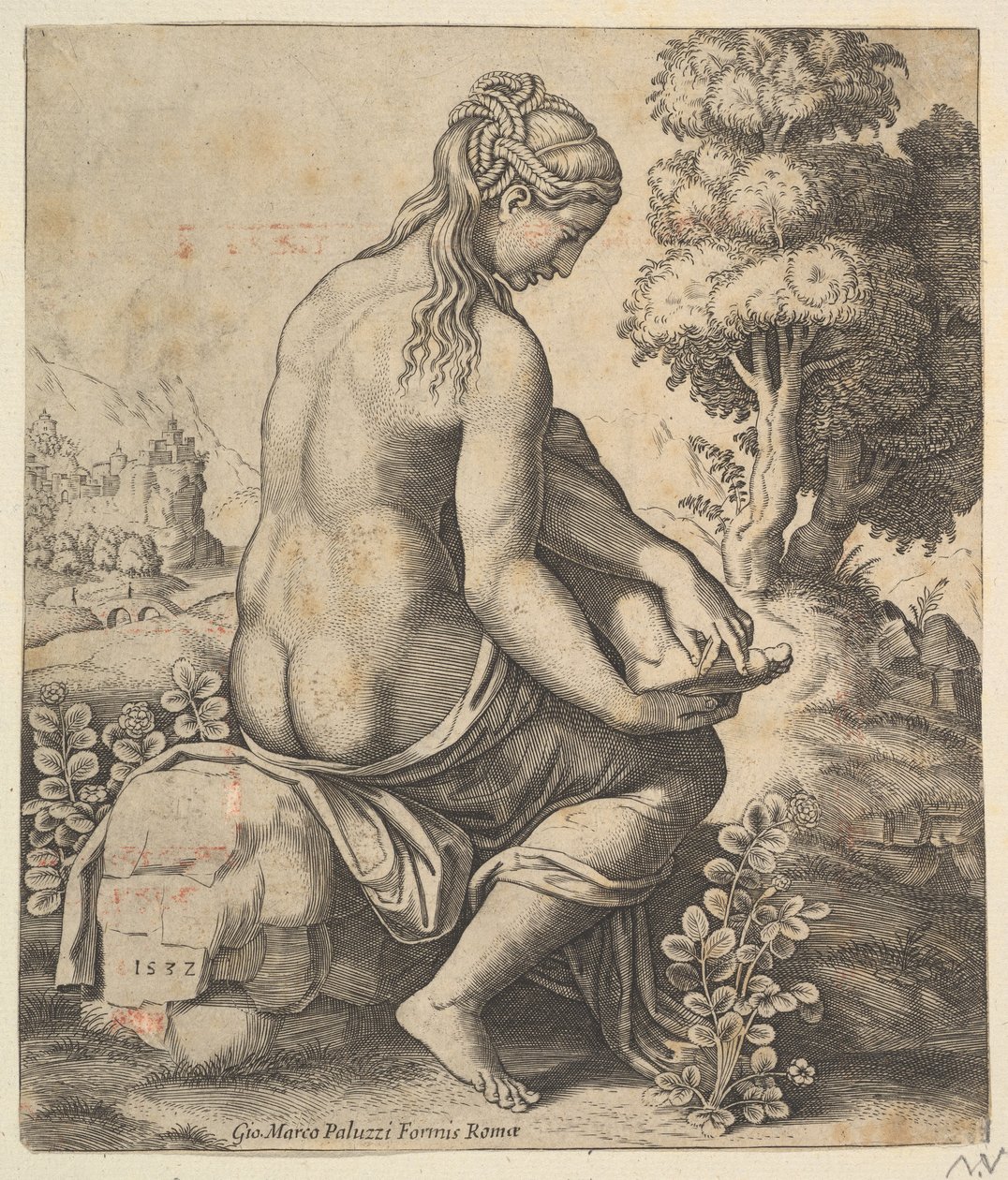 Venus tar bort en tagg från sin fot, 1532. av Master of the Die