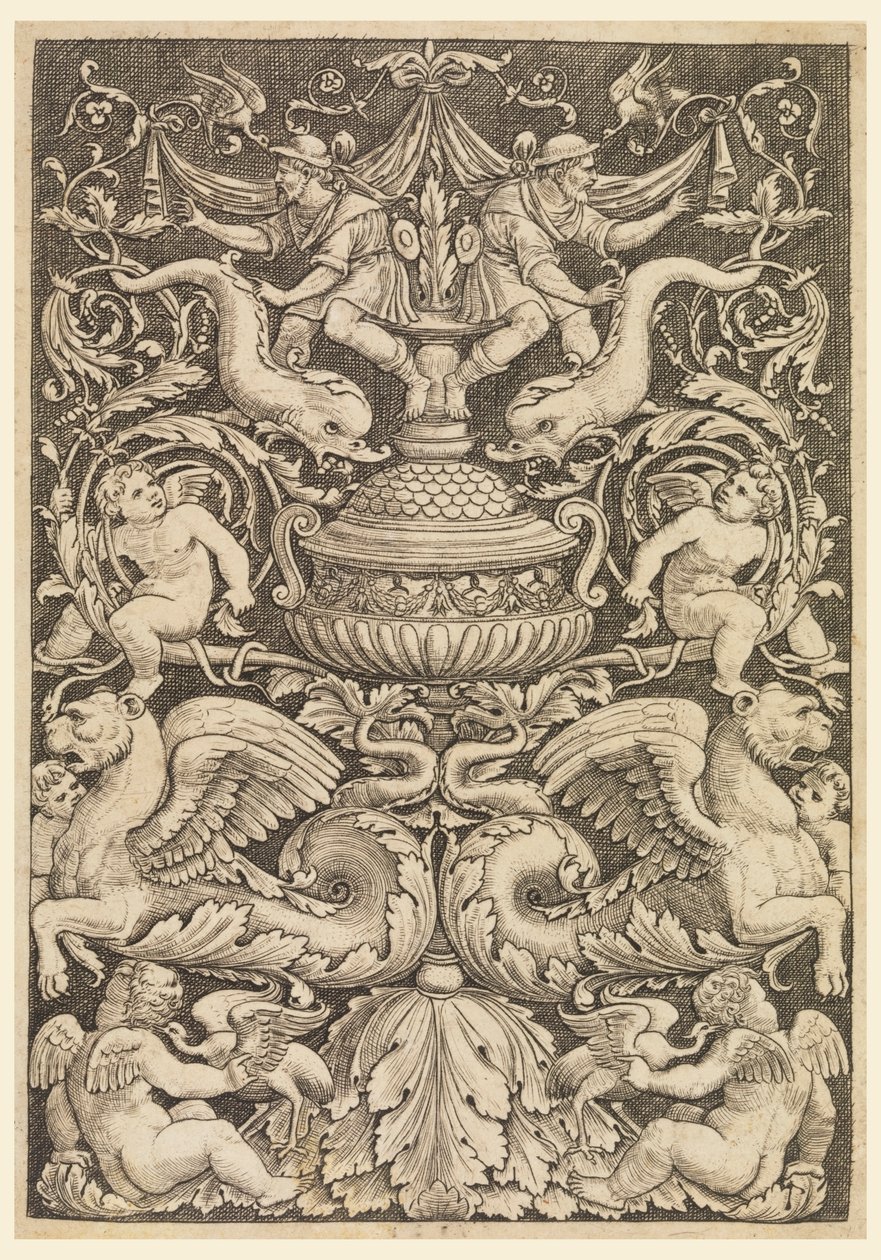 Grotesk med delfiner och bevingade lejon av Master of the Die, Italian or German, 1530 1560