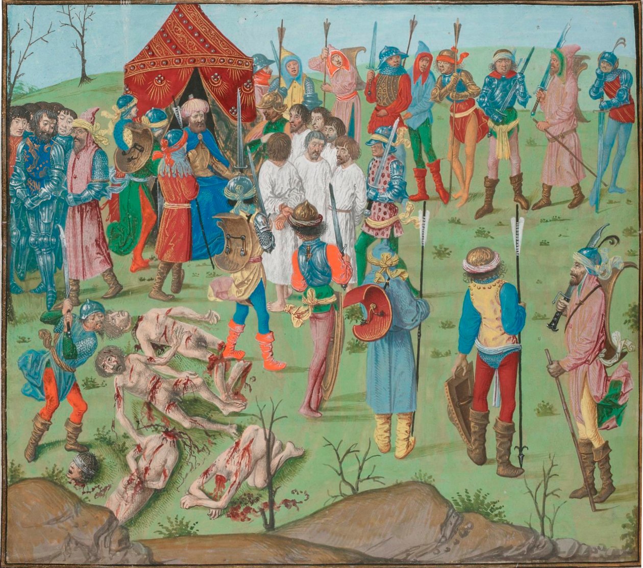 Slaget vid_Nicopol efterspelet Massakern på de kristna som hämnd för Rahova-massakern. Jean Froissart, Krönikor, Flandern, Brygge av Master of the Dresden Prayer Book