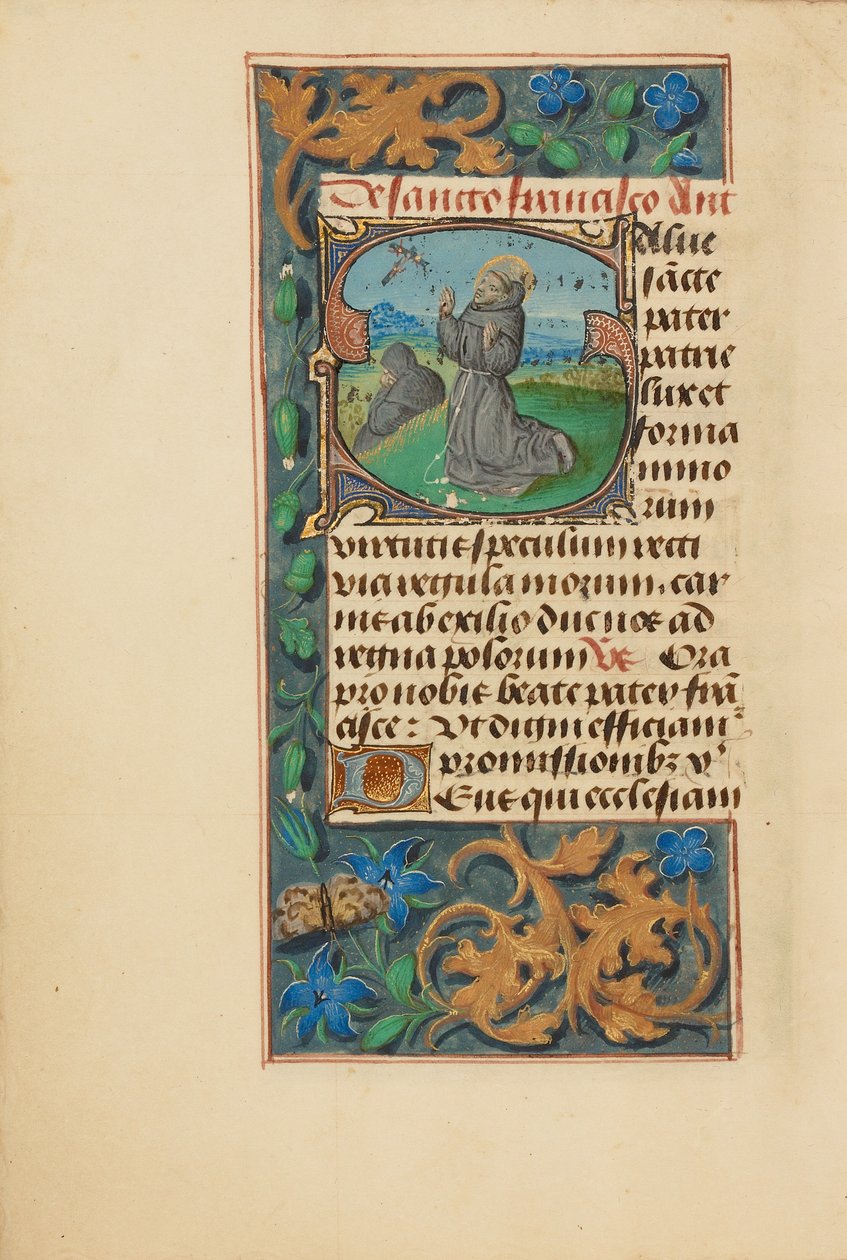 Initial S: Stigmatiseringen av den helige Franciskus av Master of the Dresden Prayer Book