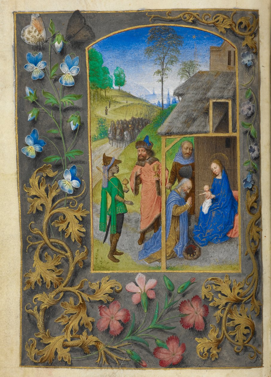 Tillbedjan av de vise männen. av Master of the Dresden Prayer Books